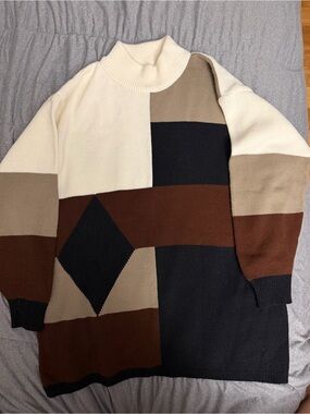 Vintage Southern Lady Colorblock Sweater Large 80s 90s Knit Made In USA Abstract
